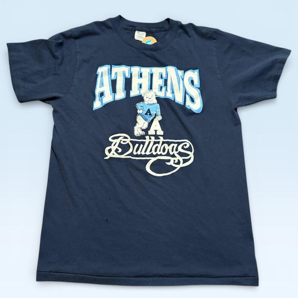 Vintage Athens Bulldogs Shirt Mens Large Blue Champion Graphic Tee 80s
